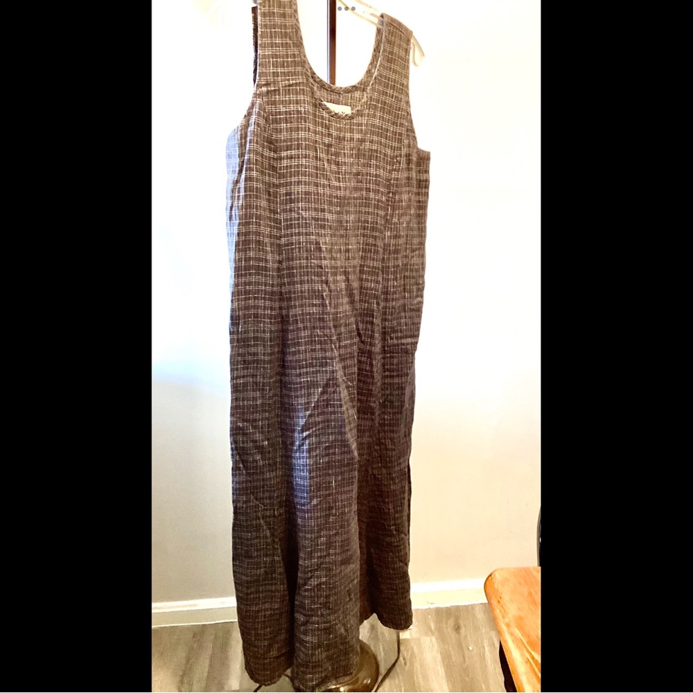 S FLAX Black White Long Strappy Sundress 100% Linen